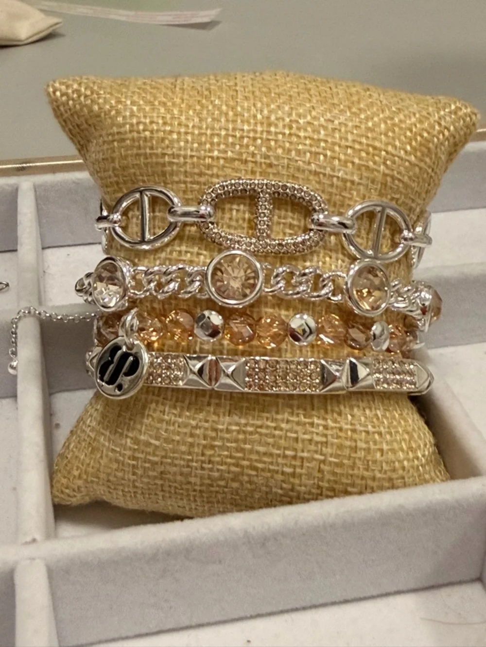 Bomb Party NWOT! Champagne Crystal and Silver Multi-Row Bracelet Set - Picture 3 of 9